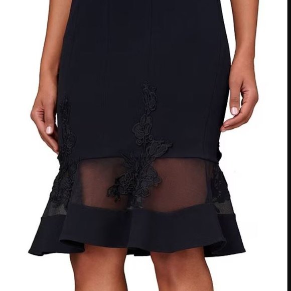 Aidan Mattox Sleeveless, Stretch Flounce Hem, Floral Mesh Insert Sheath Dress - Picture 3 of 15